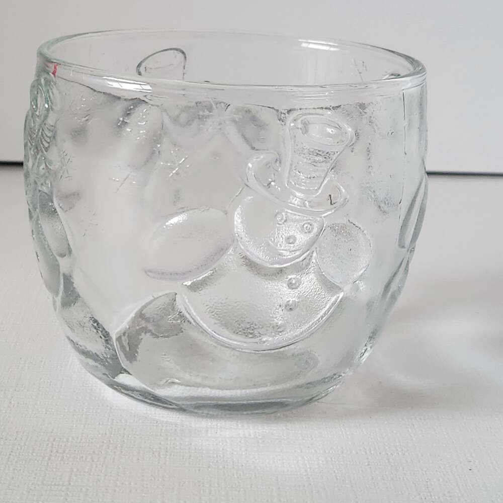 Snowman Serving Bowl Holder Candy Dish Christmas Ceramic Figurine Glass Textured